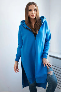 Insulated long hoodie with slits on the sides 9301 / – Blue cornflower цвет / color | Lexline Fashion