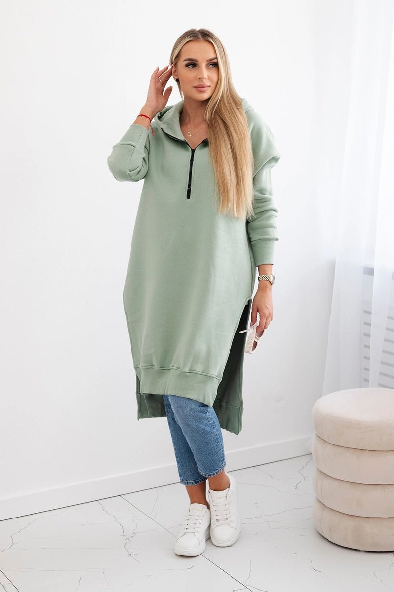 Insulated long hoodie with slits on the sides 9301 / – Dark || Mint цвет / color | Lexline Fashion
