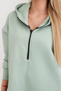 Insulated long hoodie with slits on the sides 9301 / – Dark || Mint цвет / color | Lexline Fashion