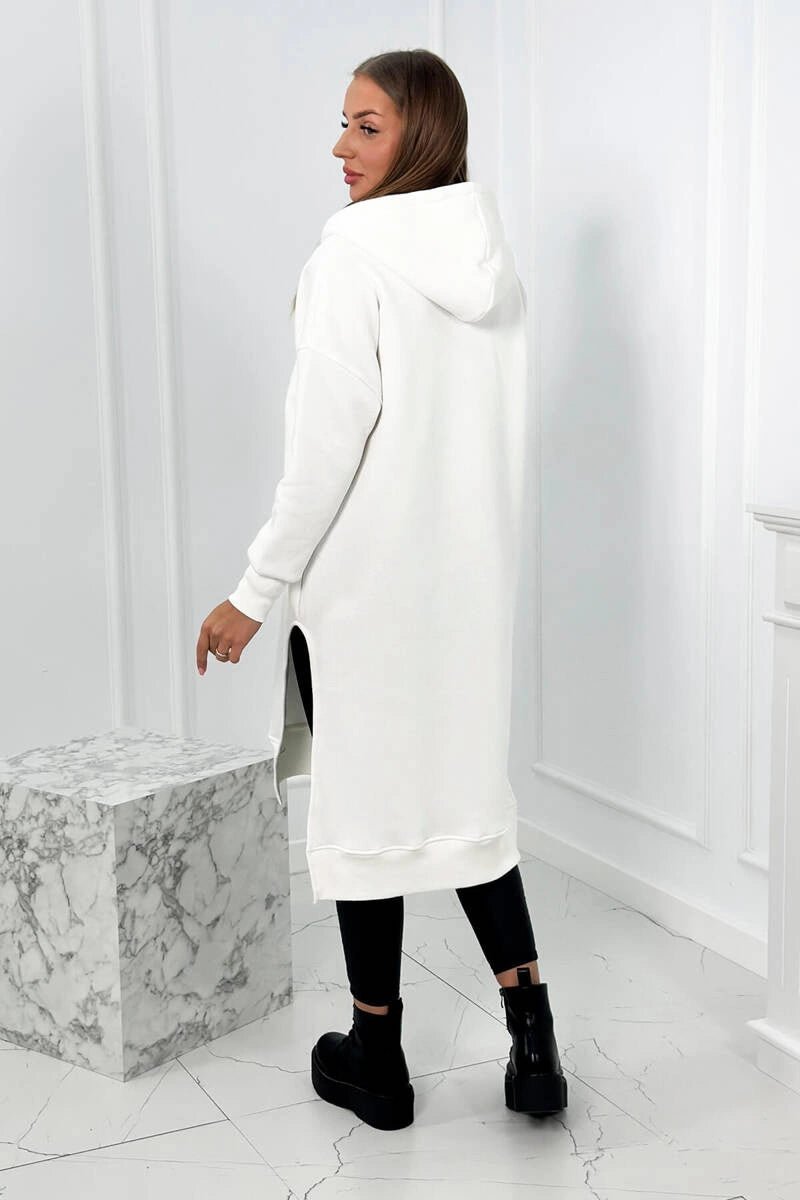 Insulated long hoodie with slits on the sides 9301 / – Ecru цвет / color | Lexline Fashion