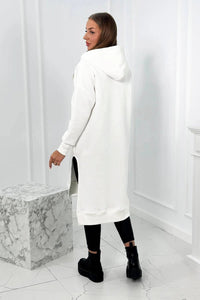 Insulated long hoodie with slits on the sides 9301 / – Ecru цвет / color | Lexline Fashion
