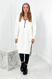 Insulated long hoodie with slits on the sides 9301 / – Ecru цвет / color | Lexline Fashion