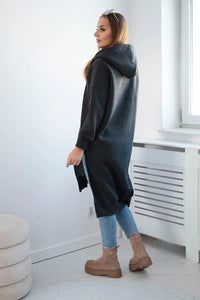 Insulated long hoodie with slits on the sides 9301 / – Graphite цвет / color | Lexline Fashion