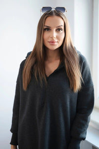 Insulated long hoodie with slits on the sides 9301 / – Graphite цвет / color | Lexline Fashion