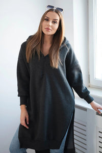 Insulated long hoodie with slits on the sides 9301 / – Graphite цвет / color | Lexline Fashion