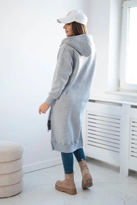Insulated long hoodie with slits on the sides 9301 / – Gray цвет / color | Lexline Fashion