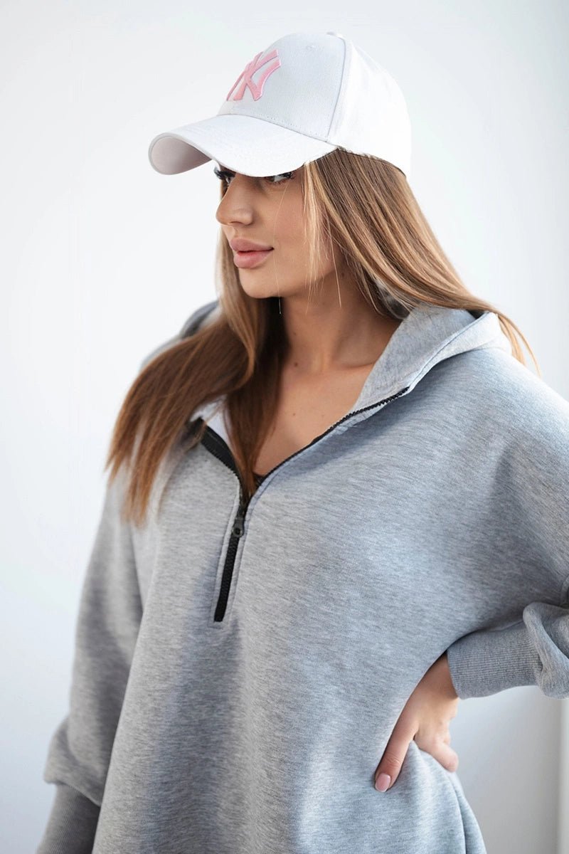 Insulated long hoodie with slits on the sides 9301 / – Gray цвет / color | Lexline Fashion