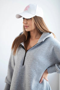 Insulated long hoodie with slits on the sides 9301 / – Gray цвет / color | Lexline Fashion