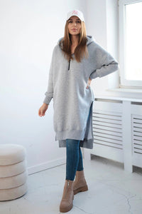 Insulated long hoodie with slits on the sides 9301 / – Gray цвет / color | Lexline Fashion