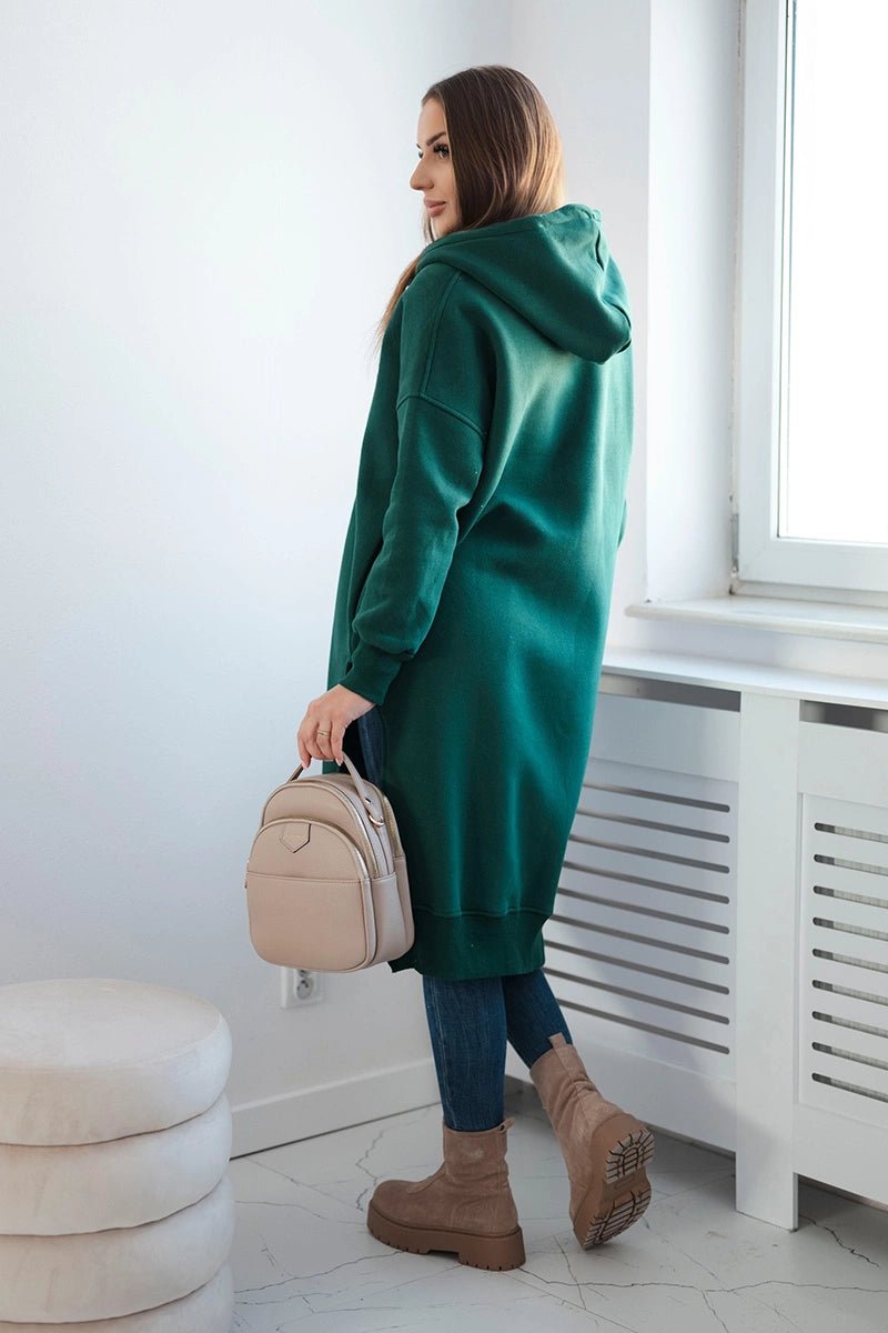 Insulated long hoodie with slits on the sides 9301 / – Green || Dark цвет / color | Lexline Fashion