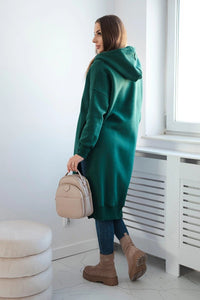 Insulated long hoodie with slits on the sides 9301 / – Green || Dark цвет / color | Lexline Fashion