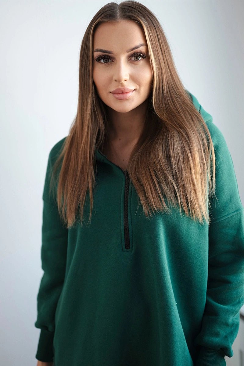 Insulated long hoodie with slits on the sides 9301 / – Green || Dark цвет / color | Lexline Fashion