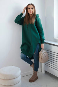 Insulated long hoodie with slits on the sides 9301 / – Green || Dark цвет / color | Lexline Fashion