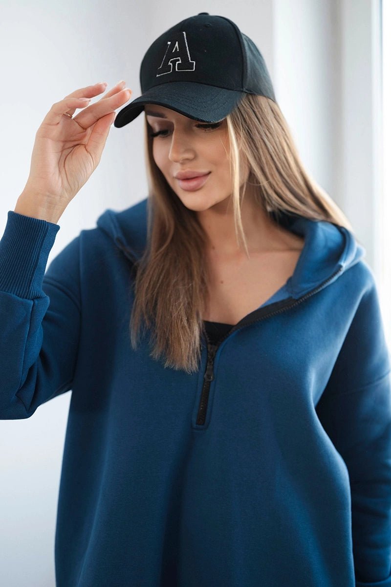 Insulated long hoodie with slits on the sides 9301 / – Jeans цвет / color | Lexline Fashion