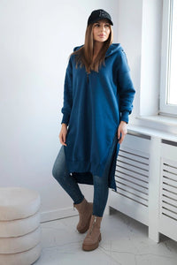Insulated long hoodie with slits on the sides 9301 / – Jeans цвет / color | Lexline Fashion