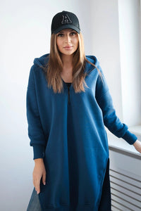 Insulated long hoodie with slits on the sides 9301 / – Jeans цвет / color | Lexline Fashion