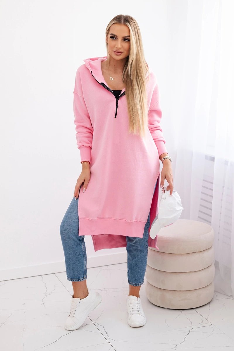 Insulated long hoodie with slits on the sides 9301 / – Light | Pink цвет / color | Lexline Fashion