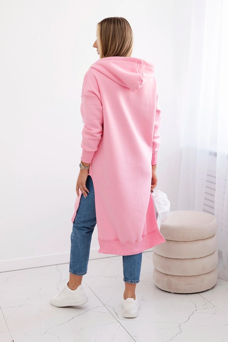 Insulated long hoodie with slits on the sides 9301 / – Light | Pink цвет / color | Lexline Fashion