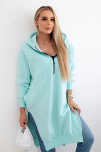 Insulated long hoodie with slits on the sides 9301 / – Mint цвет / color | Lexline Fashion