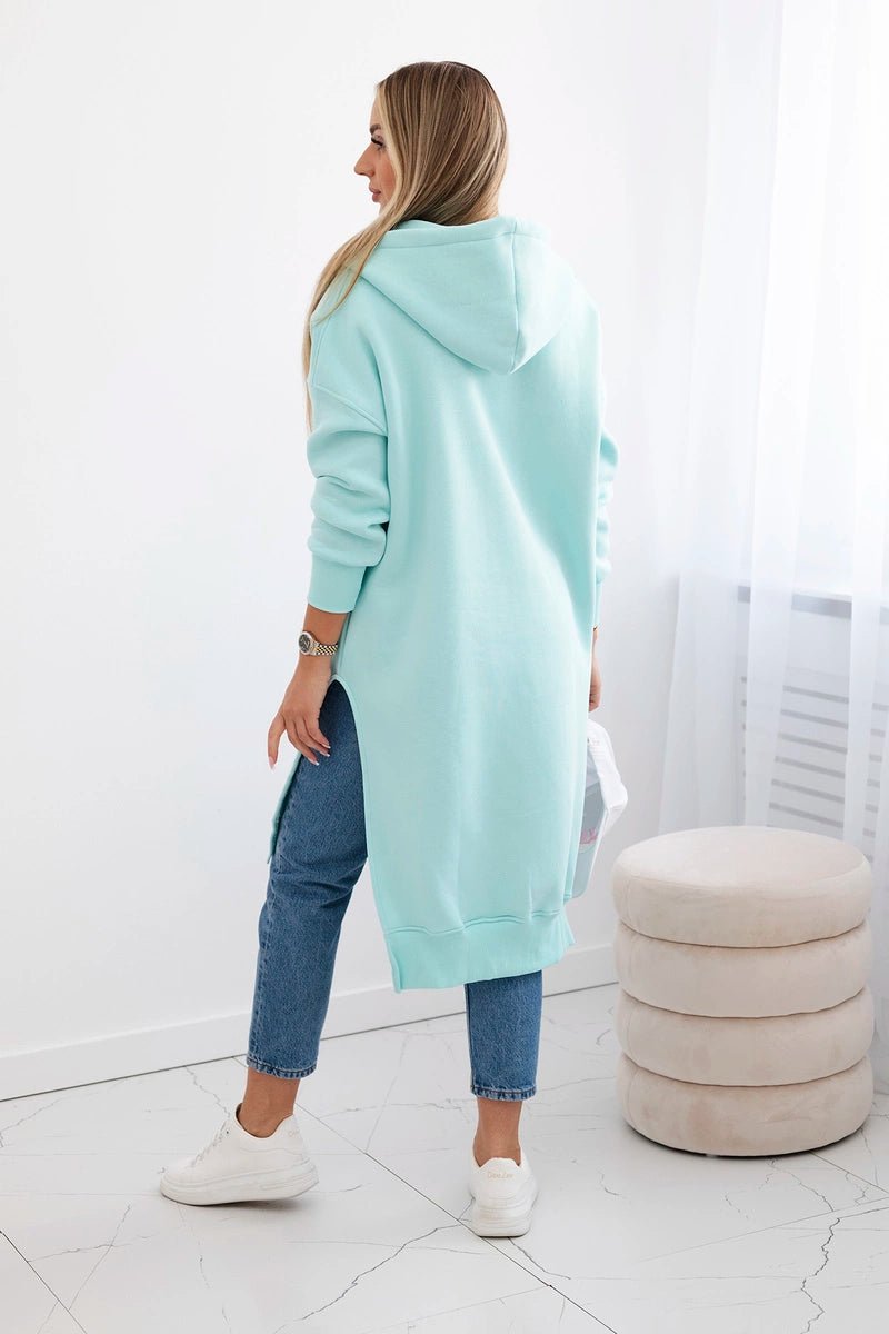 Insulated long hoodie with slits on the sides 9301 / – Mint цвет / color | Lexline Fashion
