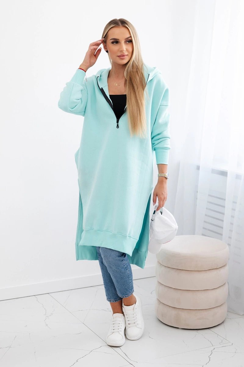 Insulated long hoodie with slits on the sides 9301 / – Mint цвет / color | Lexline Fashion