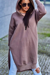 Insulated long hoodie with slits on the sides 9301 / – Mocca цвет / color | Lexline Fashion