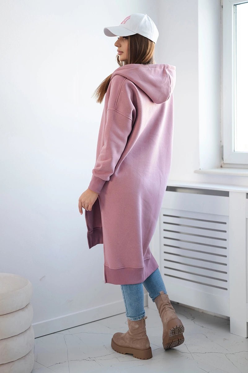 Insulated long hoodie with slits on the sides 9301 / – Pink || Dark цвет / color | Lexline Fashion