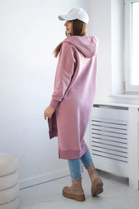 Insulated long hoodie with slits on the sides 9301 / – Pink || Dark цвет / color | Lexline Fashion