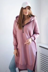 Insulated long hoodie with slits on the sides 9301 / – Pink || Dark цвет / color | Lexline Fashion