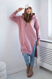 Insulated long hoodie with slits on the sides 9301 / – Pink || Dark цвет / color | Lexline Fashion