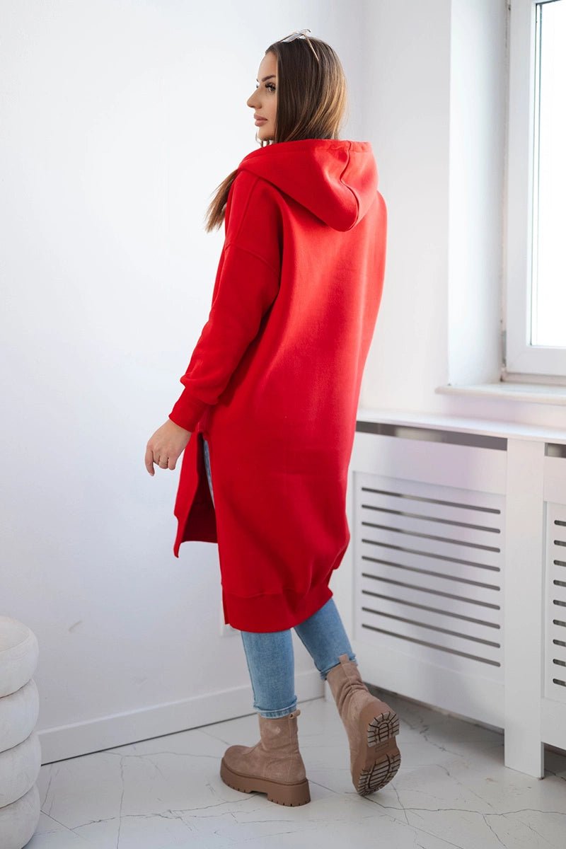Insulated long hoodie with slits on the sides 9301 / – Red цвет / color | Lexline Fashion