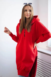 Insulated long hoodie with slits on the sides 9301 / – Red цвет / color | Lexline Fashion