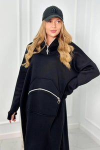 Insulated long sweatshirt with hood 9386 / – Black цвет / color | Lexline Fashion