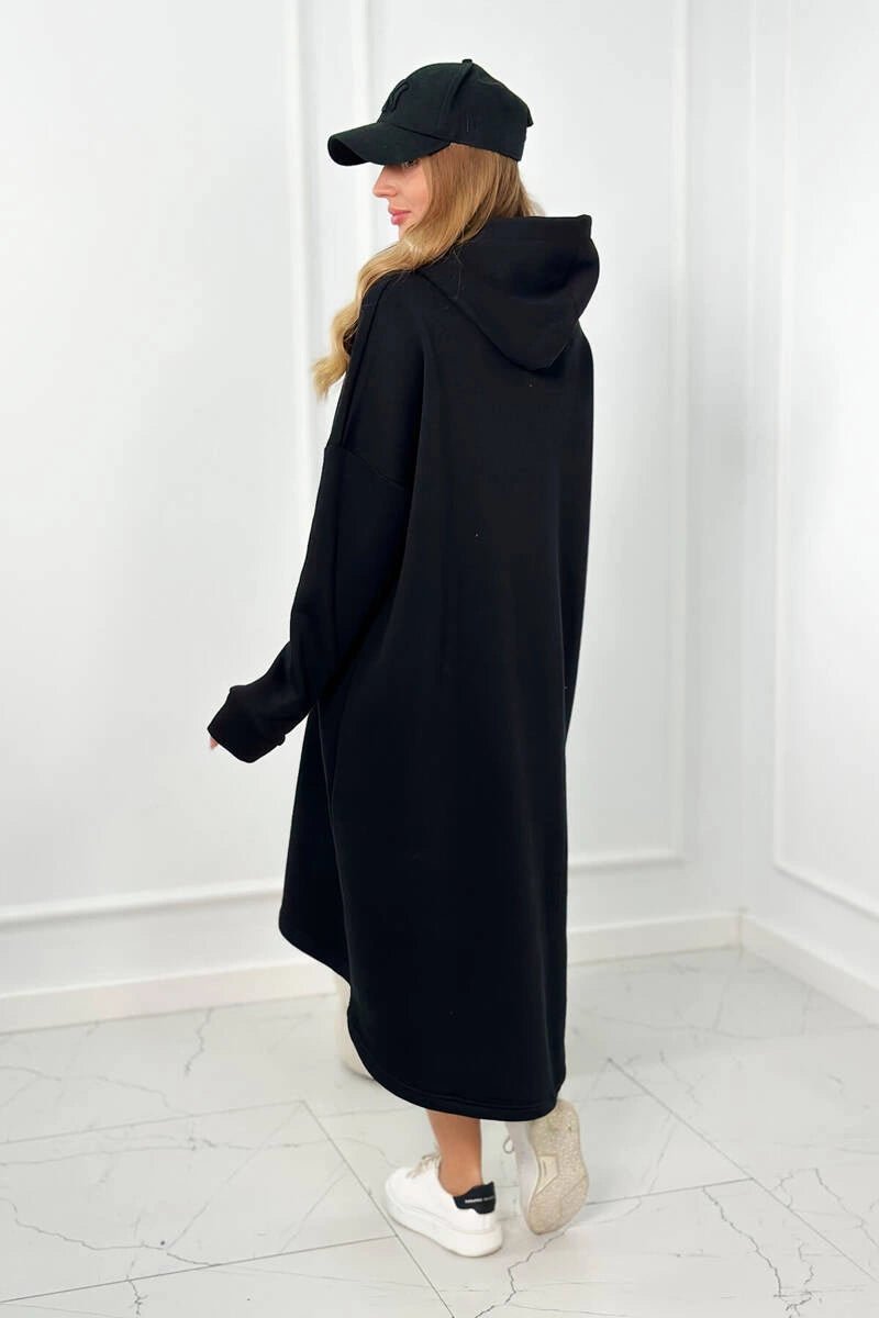 Insulated long sweatshirt with hood 9386 / – Black цвет / color | Lexline Fashion