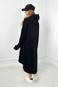 Insulated long sweatshirt with hood 9386 / – Black цвет / color | Lexline Fashion