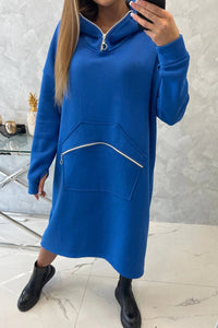 Insulated long sweatshirt with hood 9386 / – Blue cornflower цвет / color | Lexline Fashion