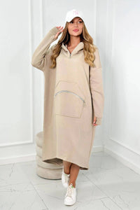 Insulated long sweatshirt with hood 9386 / – Dark || beige цвет / color | Lexline Fashion
