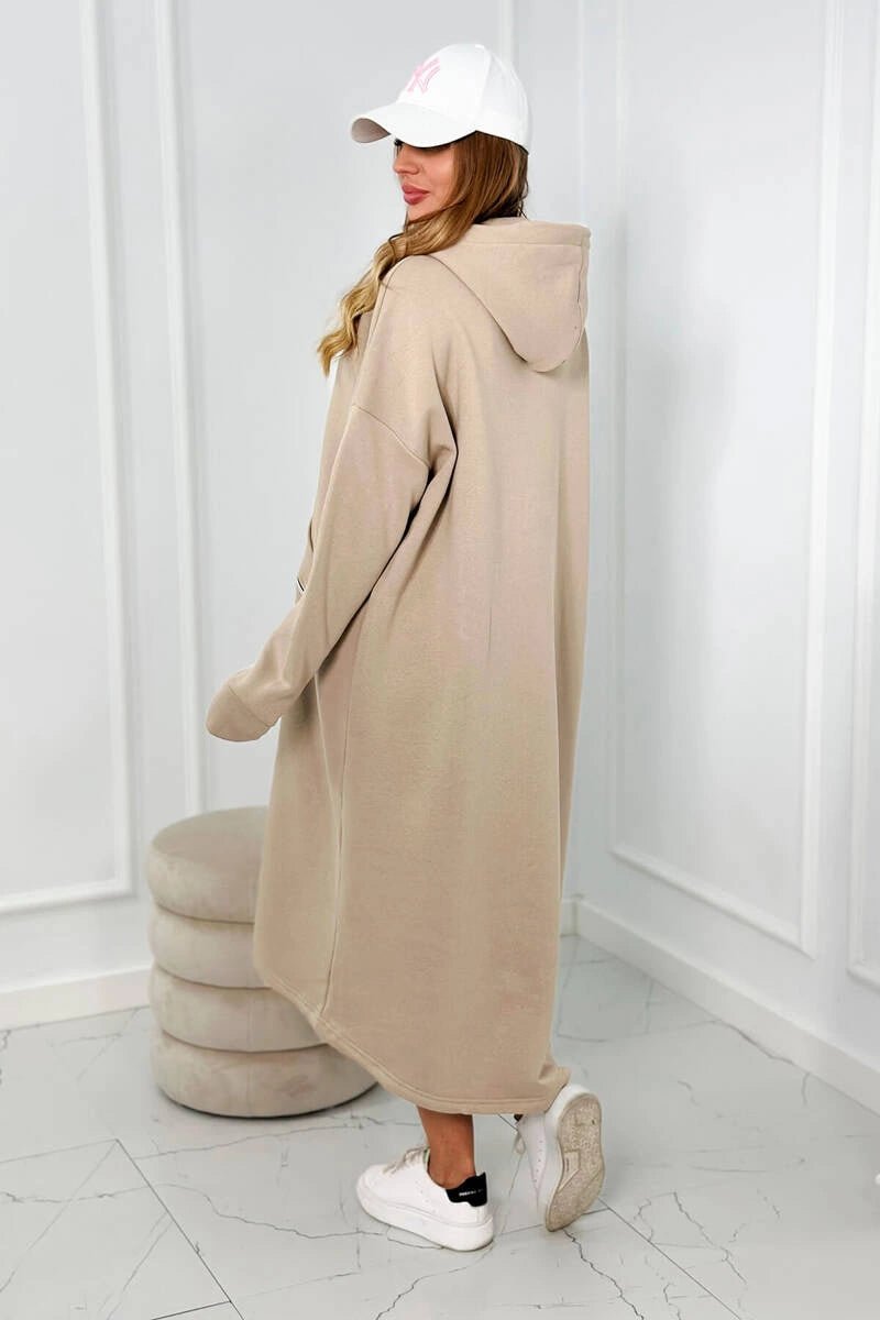 Insulated long sweatshirt with hood 9386 / – Dark || beige цвет / color | Lexline Fashion