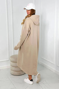 Insulated long sweatshirt with hood 9386 / – Dark || beige цвет / color | Lexline Fashion
