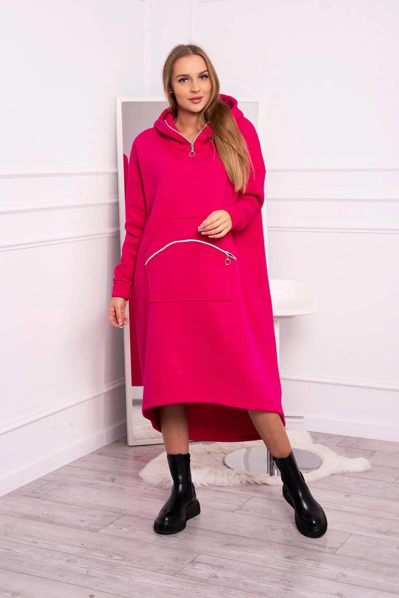 Insulated long sweatshirt with hood 9386 / – Fuchsia цвет / color | Lexline Fashion