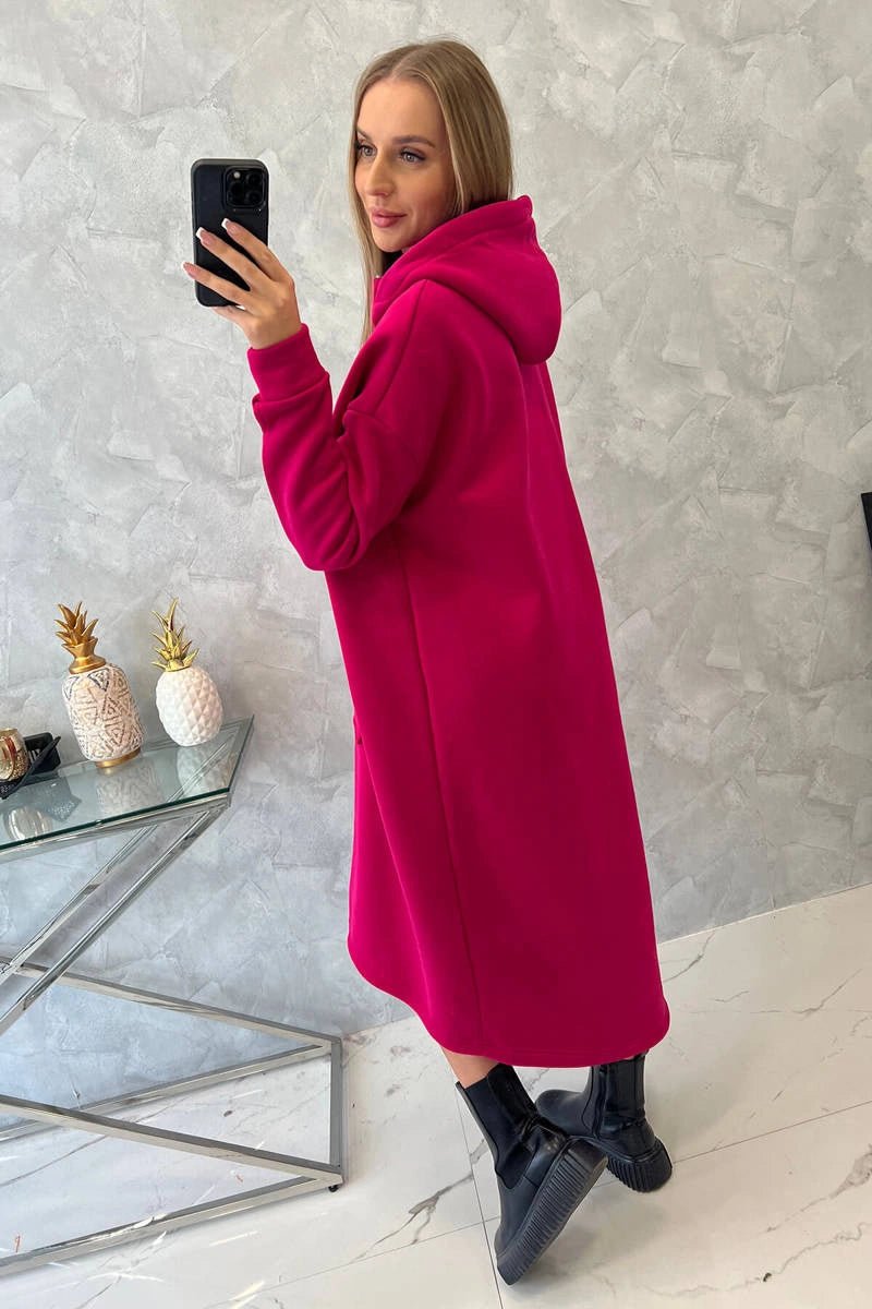 Insulated long sweatshirt with hood 9386 / – Fuchsia цвет / color | Lexline Fashion