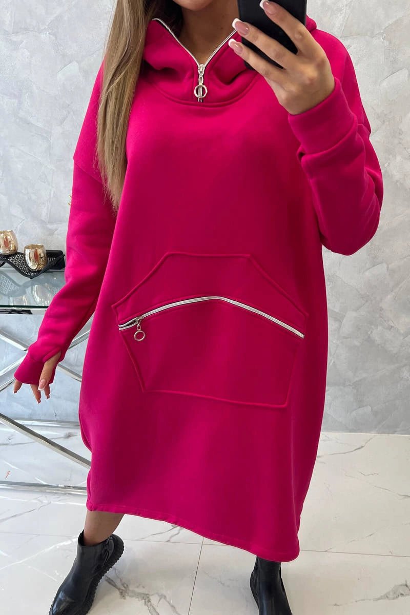 Insulated long sweatshirt with hood 9386 / – Fuchsia цвет / color | Lexline Fashion