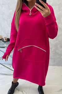 Insulated long sweatshirt with hood 9386 / – Fuchsia цвет / color | Lexline Fashion
