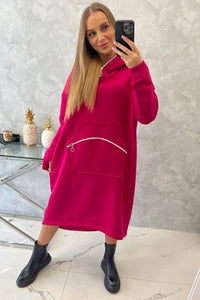 Insulated long sweatshirt with hood 9386 / – Fuchsia цвет / color | Lexline Fashion