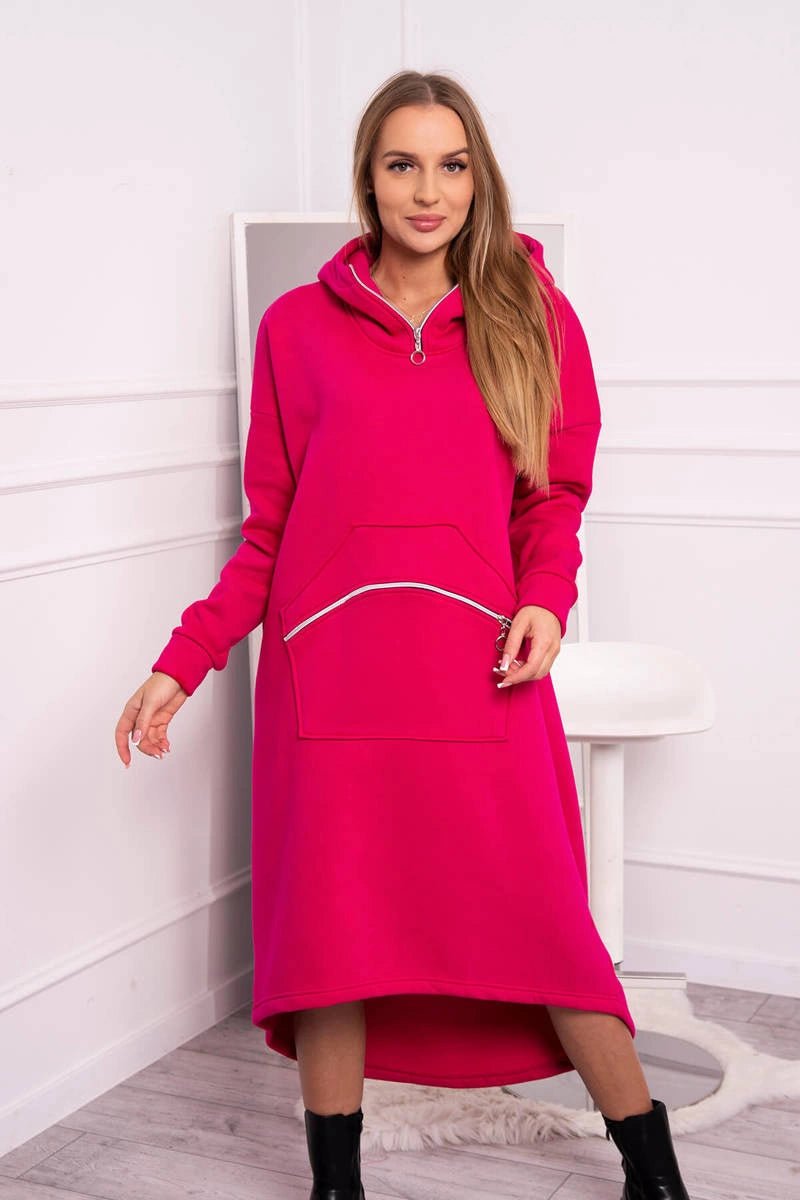 Insulated long sweatshirt with hood 9386 / – Fuchsia цвет / color | Lexline Fashion
