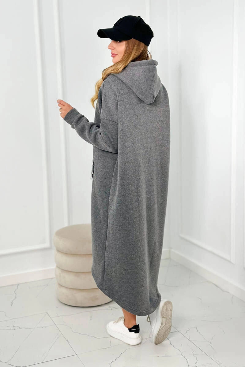 Insulated long sweatshirt with hood 9386 / – Graphite цвет / color | Lexline Fashion