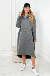 Insulated long sweatshirt with hood 9386 / – Graphite цвет / color | Lexline Fashion