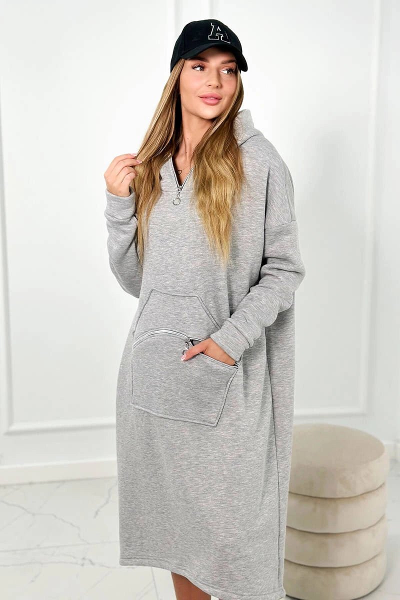 Insulated long sweatshirt with hood 9386 / – Gray цвет / color | Lexline Fashion