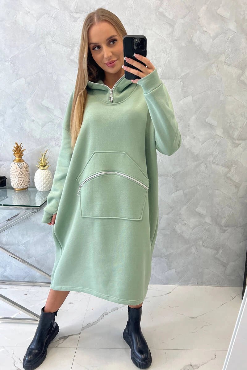 Insulated long sweatshirt with hood 9386 / – Mint || Dark цвет / color | Lexline Fashion