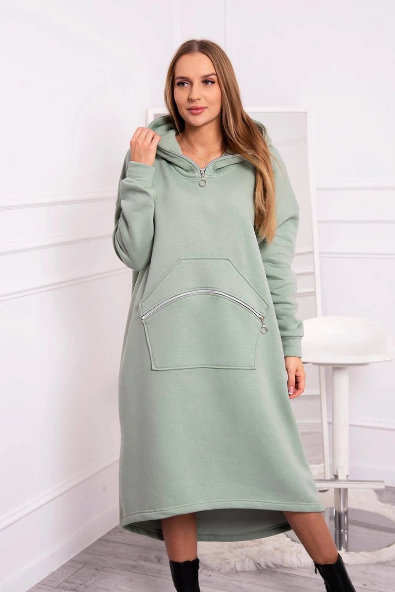 Insulated long sweatshirt with hood 9386 / – Mint || Dark цвет / color | Lexline Fashion